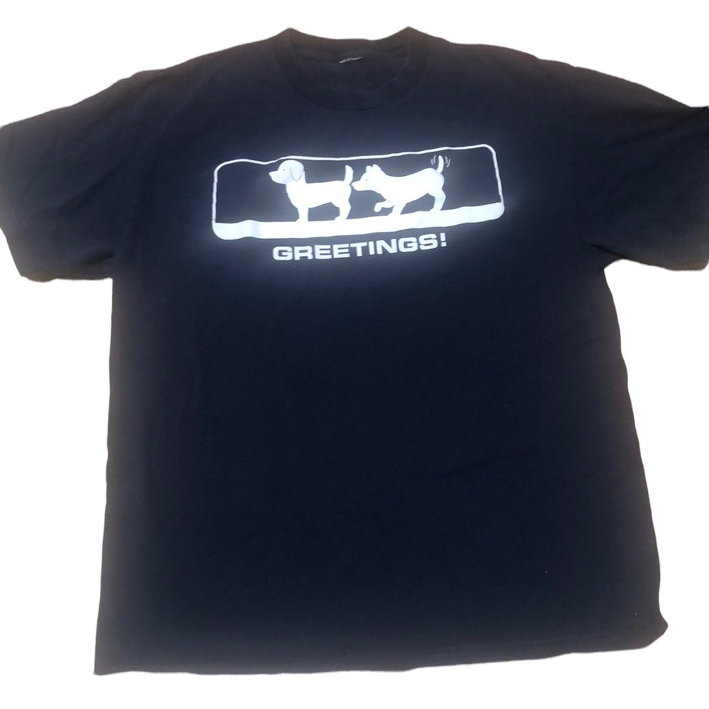 Funny Graphic Tee Sniffing Dogs Greetings Navy Blue Tee‎ Shirt Large